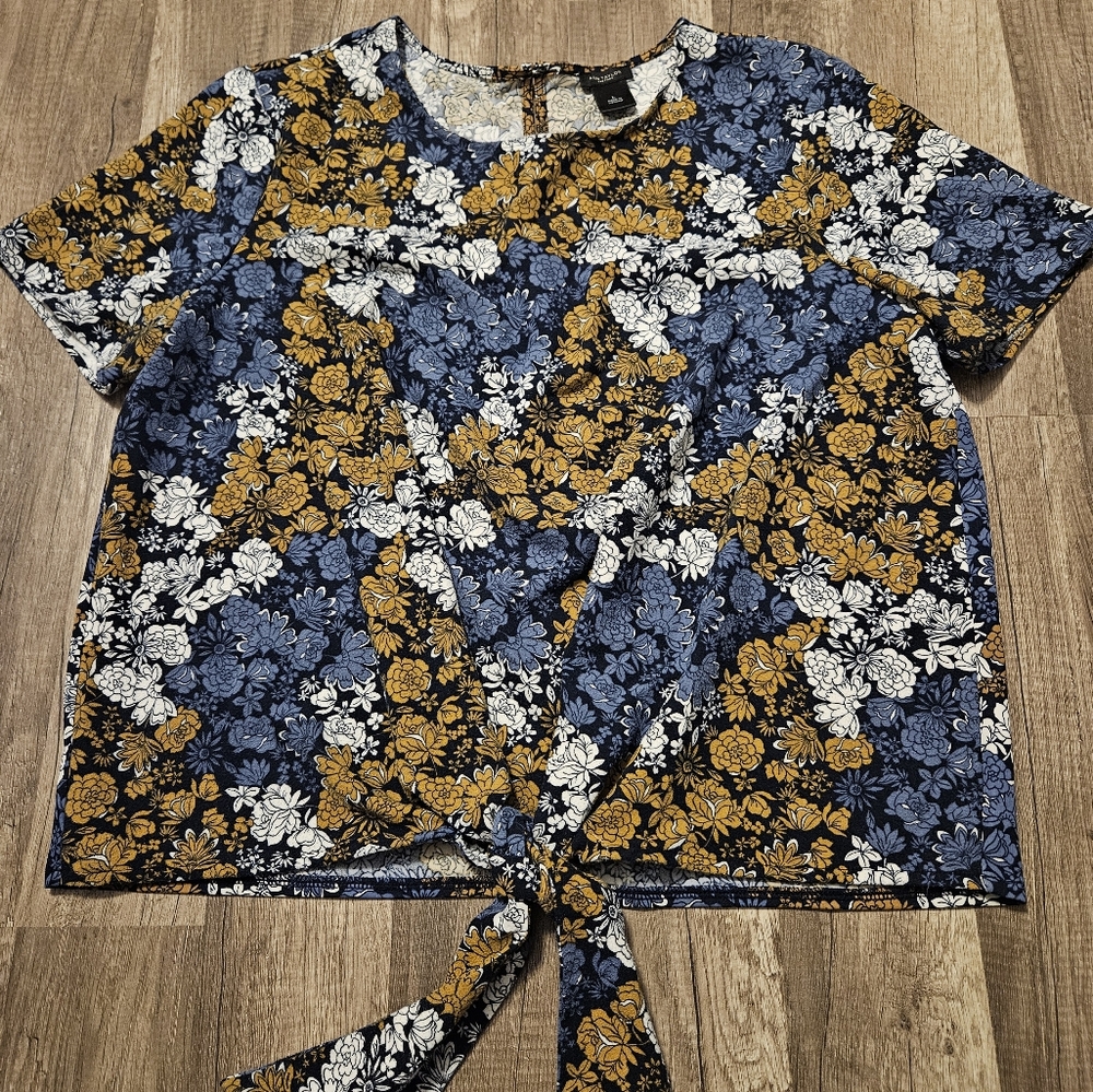 Ann Taylor Factory Large blue and gold floral top